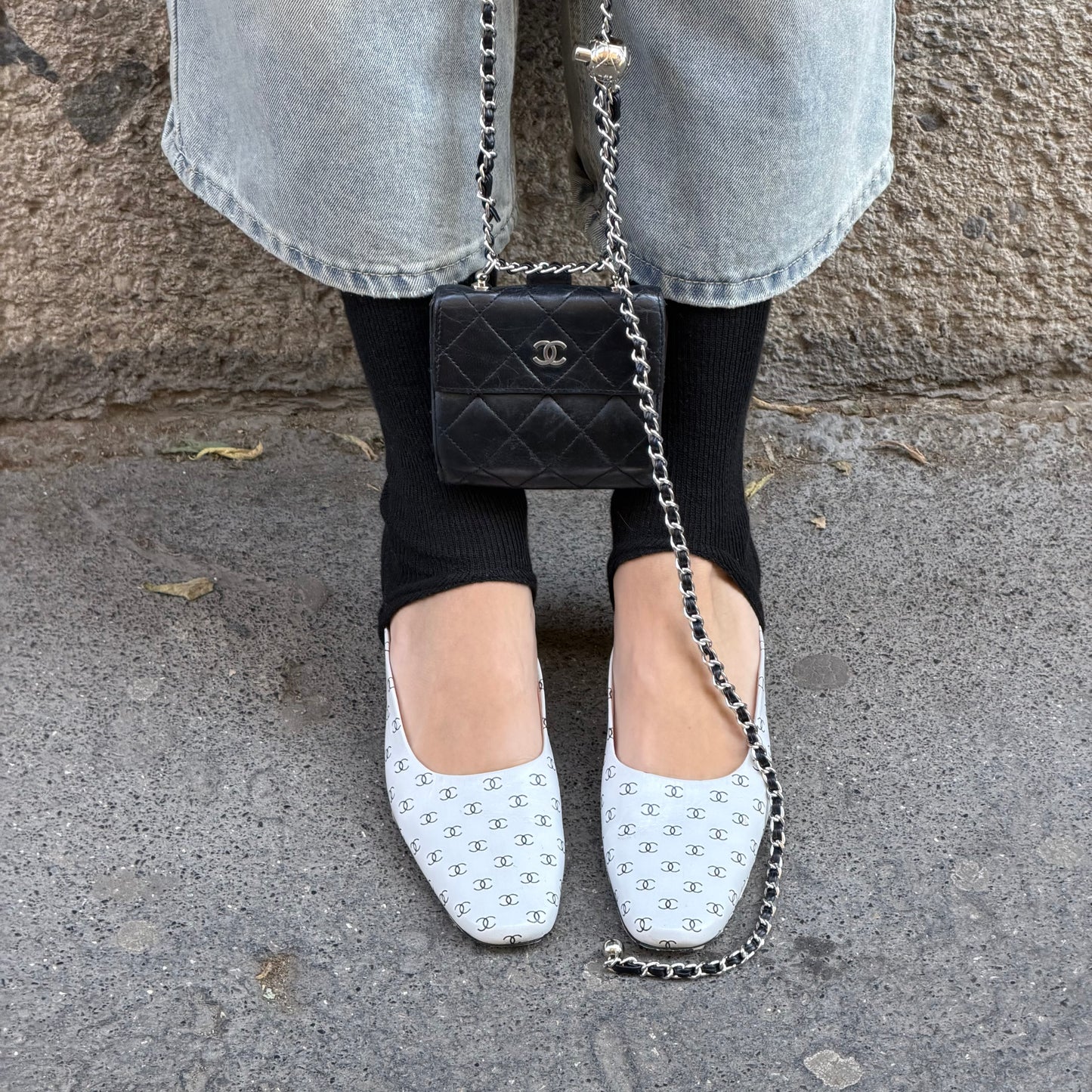 Chanel White Mule Heels With Mini Logos 38
