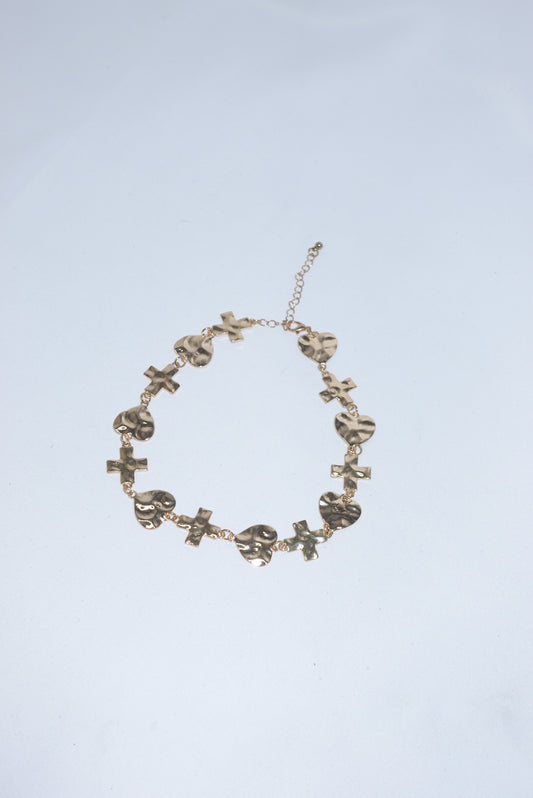 Heart and Cross Choker  In Stainless Steel