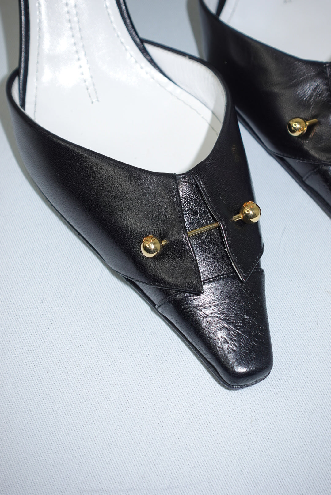 Chanel Vintage Heels Black Pointed-Toe w/ Gold Toned Studs