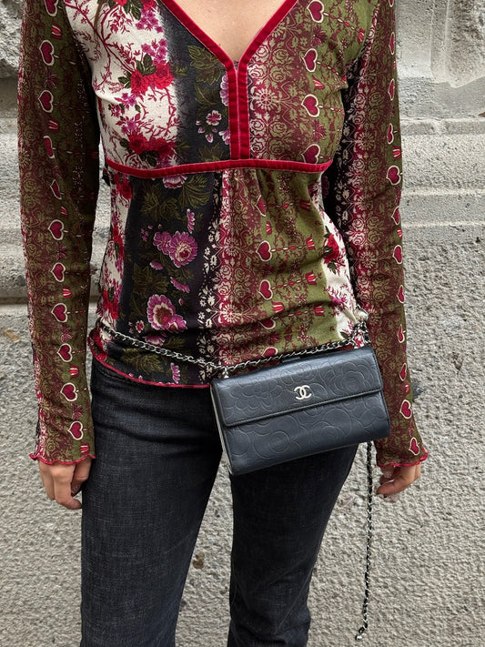 131. Chanel Re-Worked Flap Wallet With Chain Camellia Limited Edition