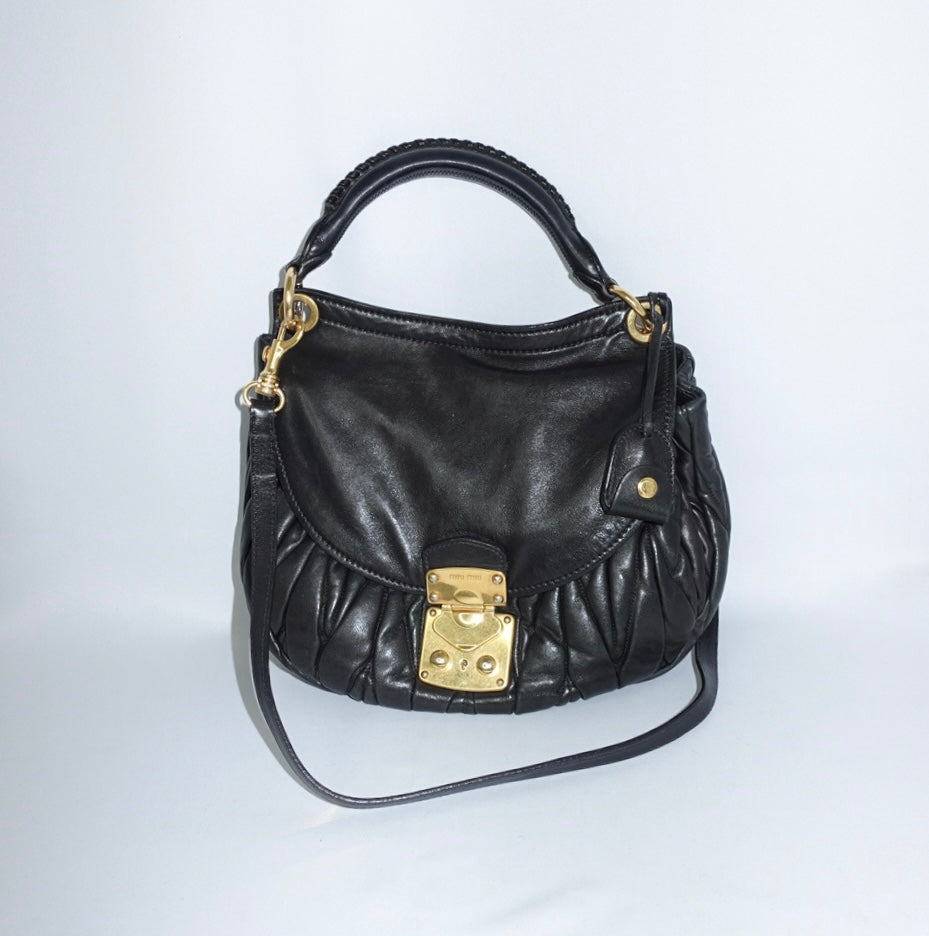 Miu Miu Coffer Bag Black Matelassé Leather with Gold Hardware