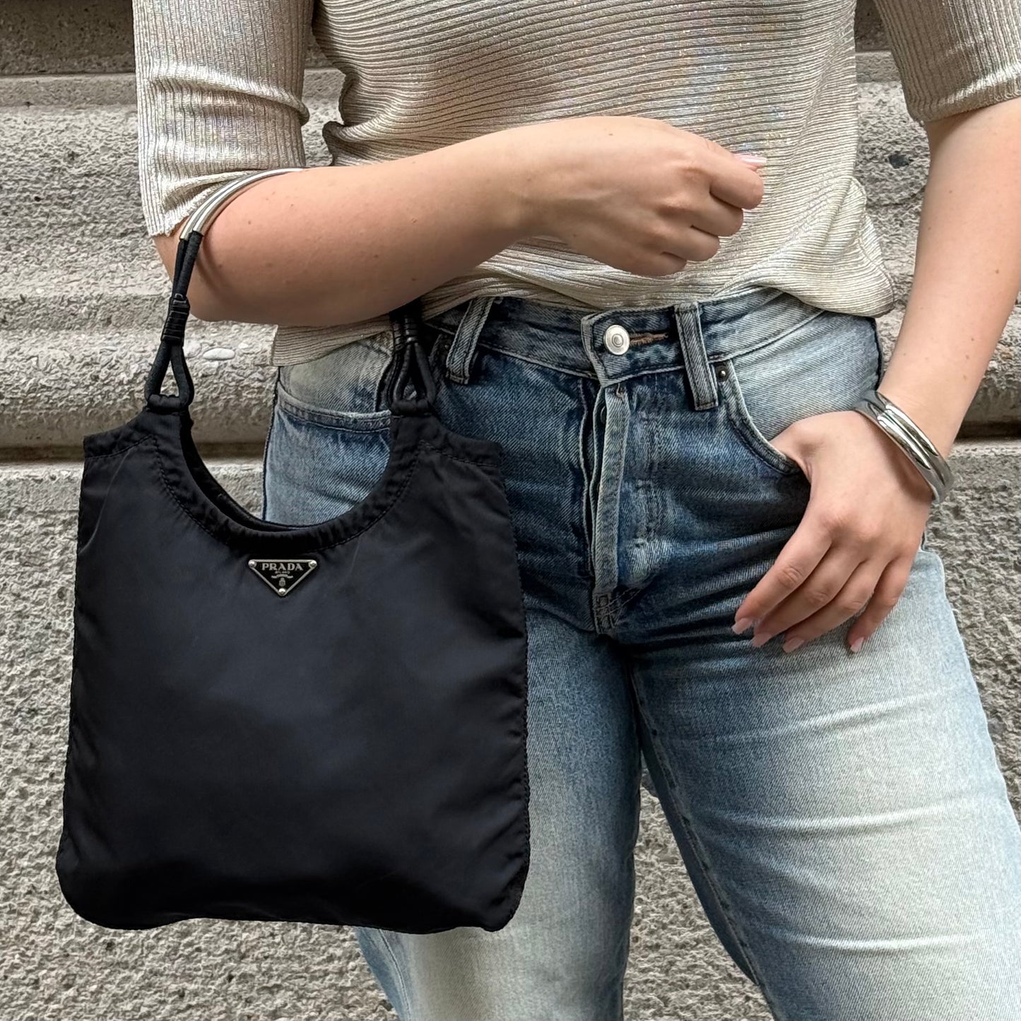 Prada Nylon Tote Metal Strap