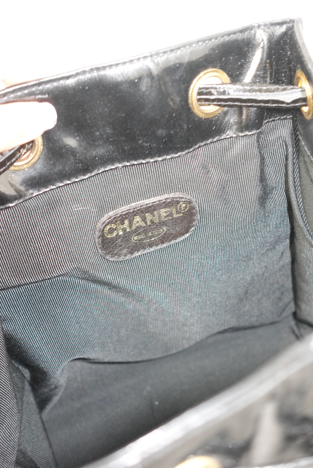 Chanel Vintage Black Patent Bucket Shoulder Bag