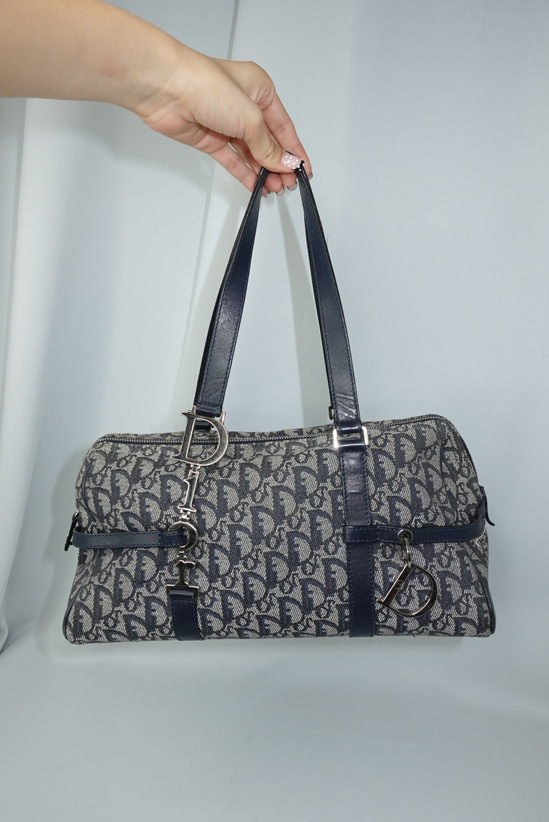 115. Christian Dior Vintage Black Denim Monogram Oblique Bowling Bag
