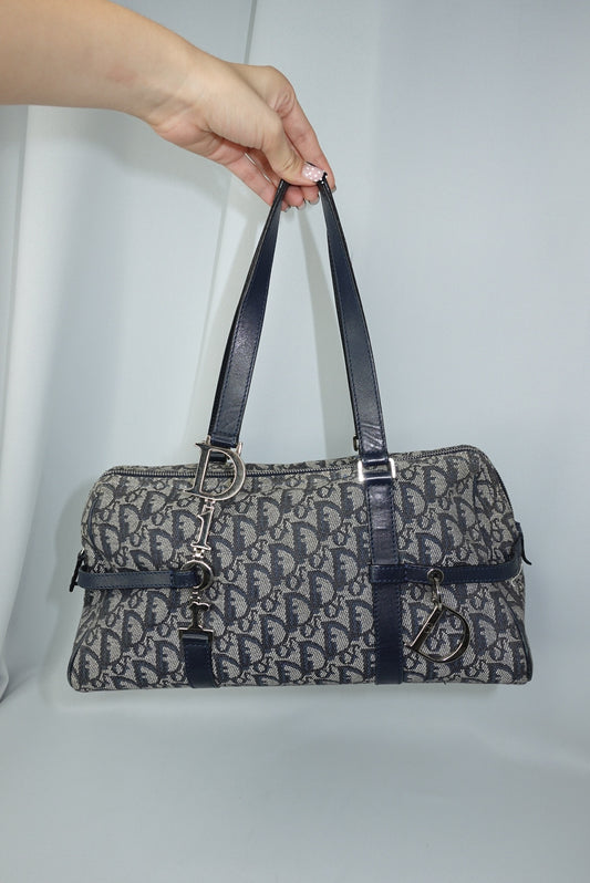 115. Christian Dior Vintage Black Denim Monogram Oblique Bowling Bag