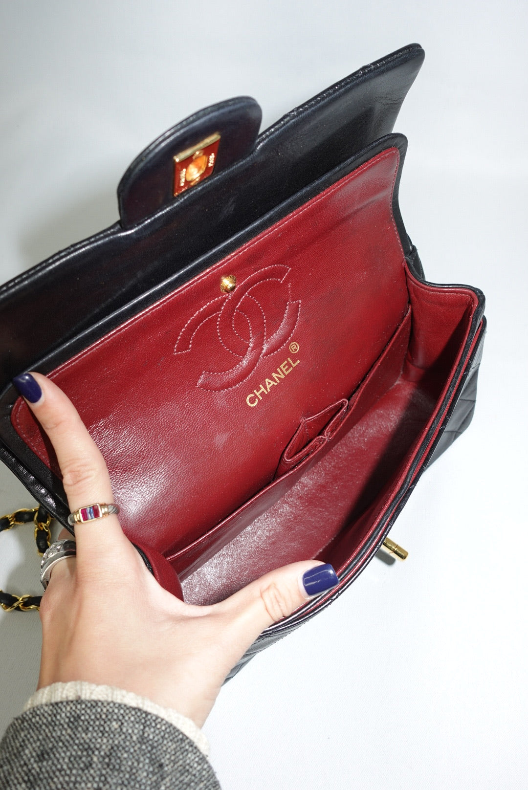 Chanel Vintage Timeless Classic Small 23 Double Flap Nero Agnello SET COMPLETO