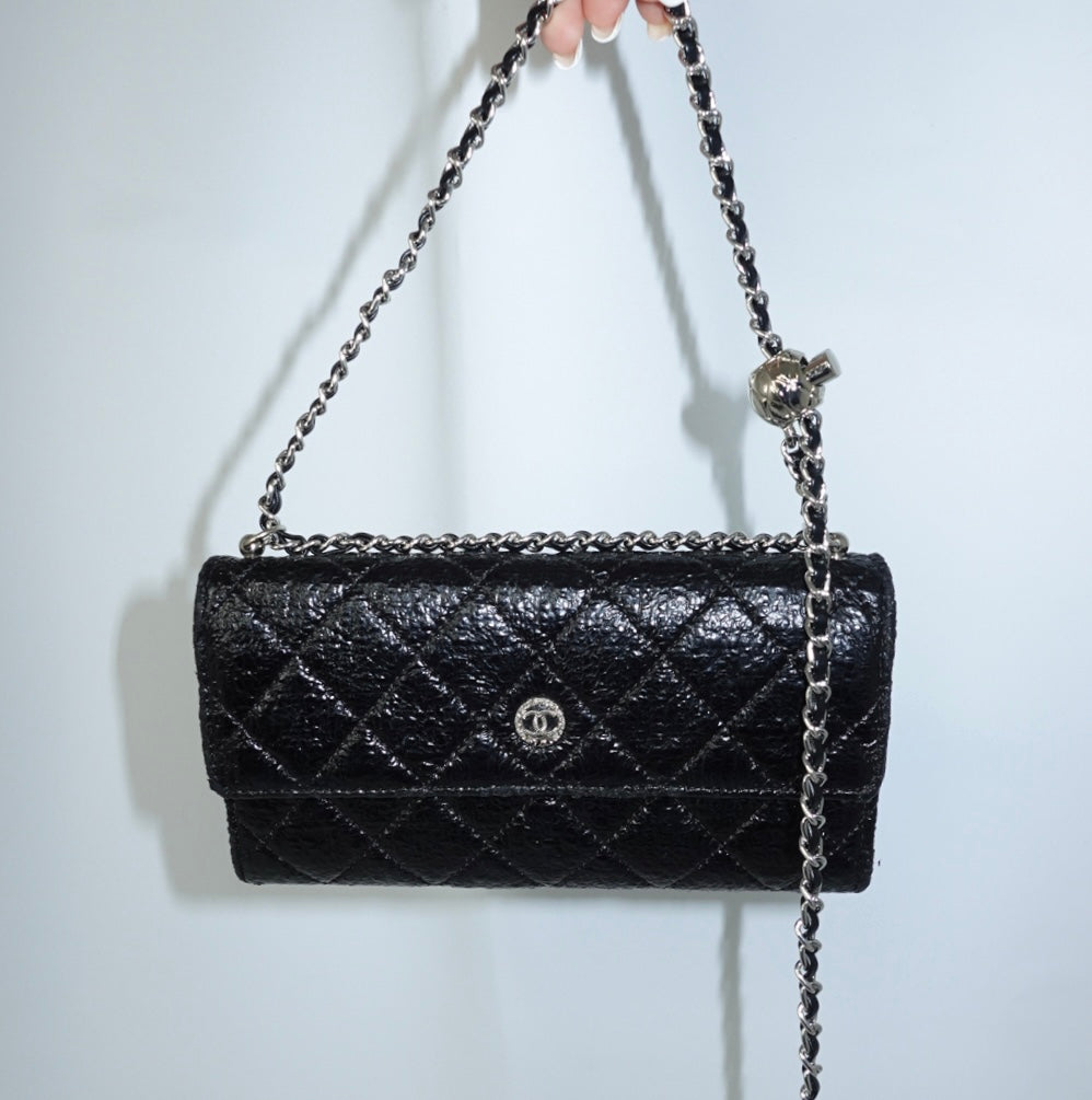 Chanel Re worked Black textured Wallet with Chain
