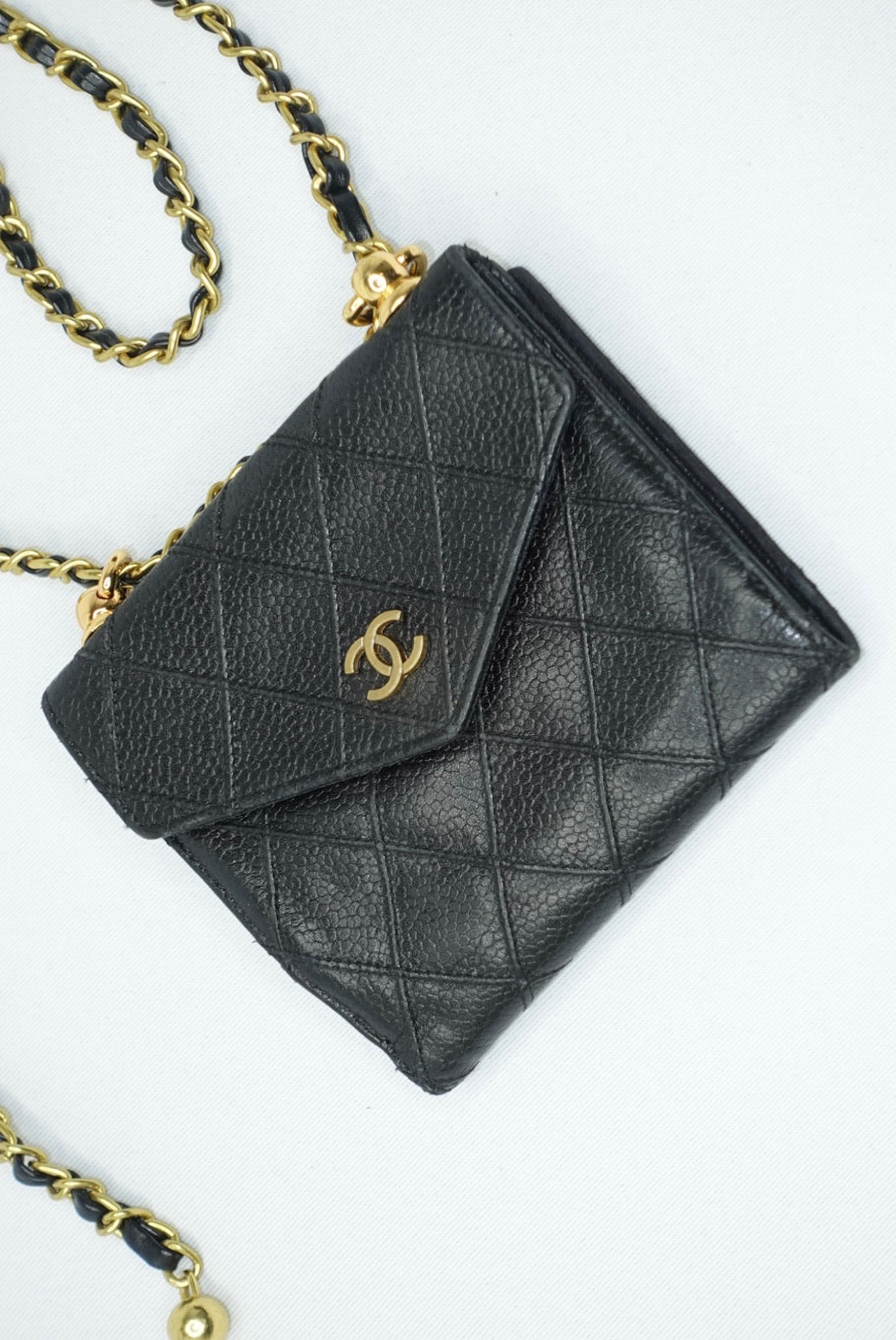 Chanel Re-Worked Small Quilted Black Leather Wallet With Chain