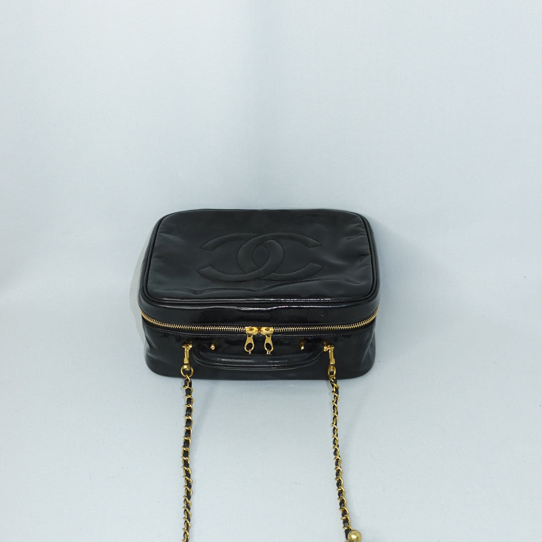 Chanel Black Patent Leather  Vanity Bag