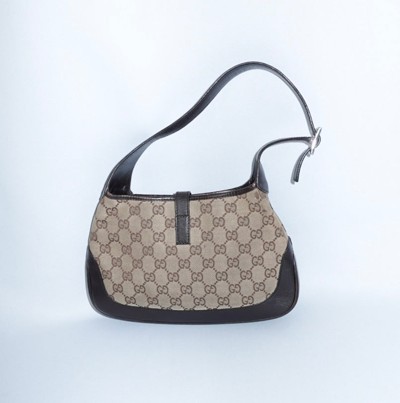 Gucci vintage Jackie brown leather GG canvas bag