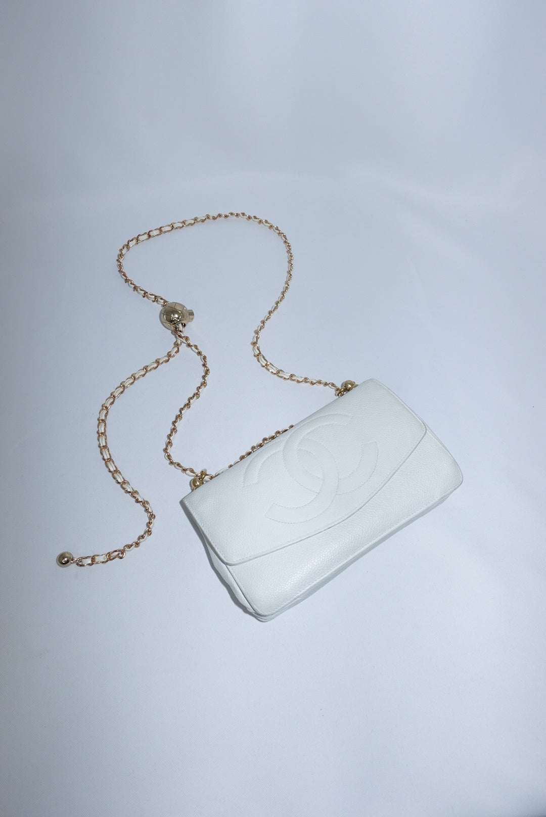 Re-Worked Chanel CC Flap Vintage White Calfskin Vintage Wallet with Chain