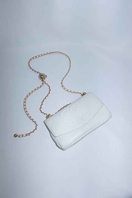 Re-Worked Chanel CC Flap Vintage White Calfskin Vintage Wallet with Chain