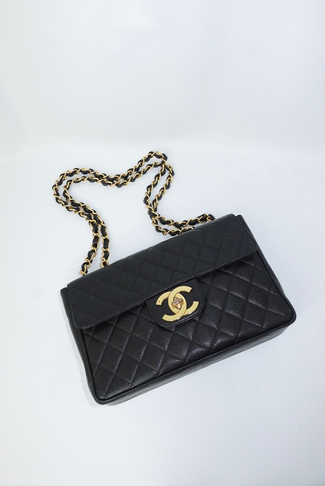 Chanel Vintage Jumbo Maxi Logo Caviar Leather
