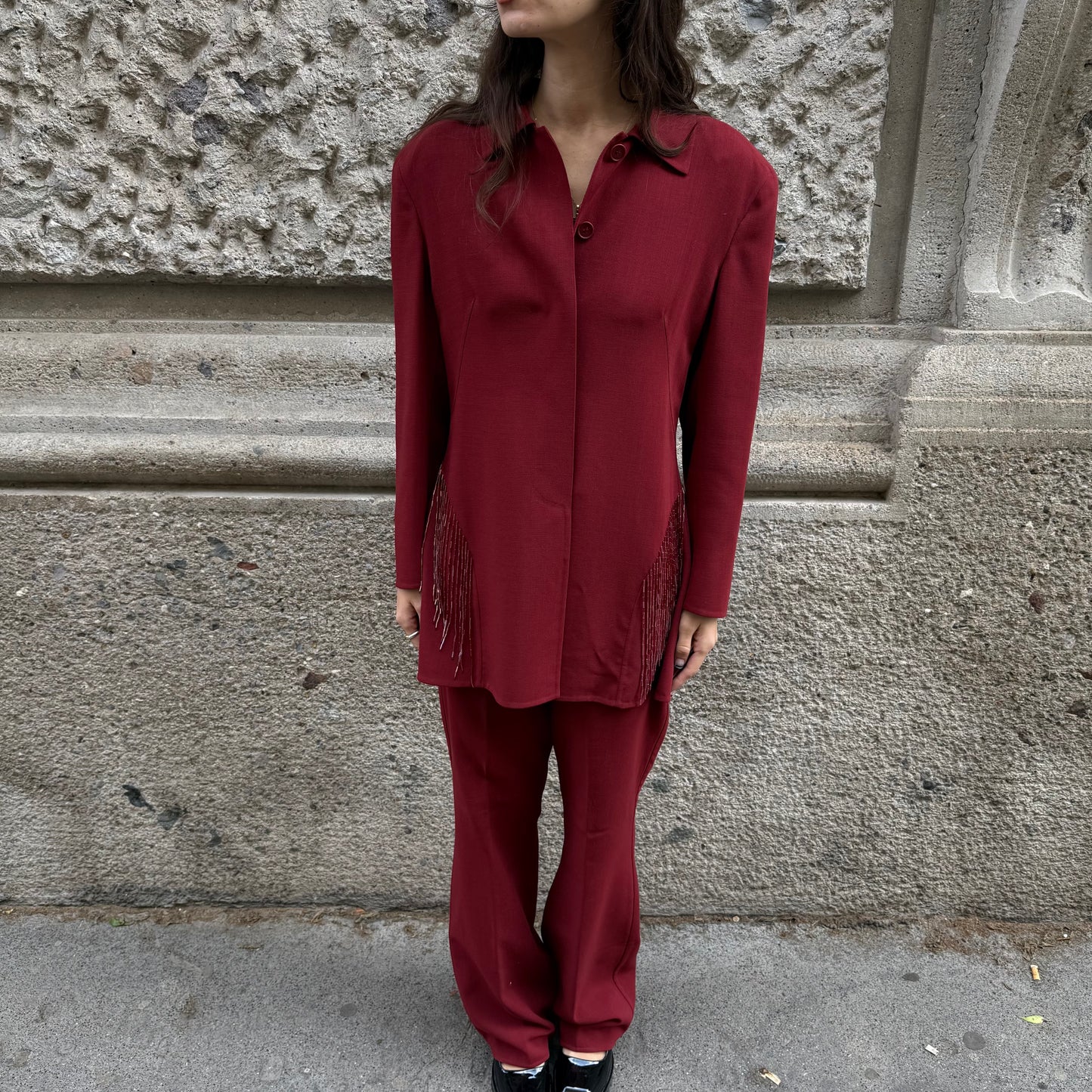 Alfio Paglione Couture Red Beaded Jacket & Pants Set