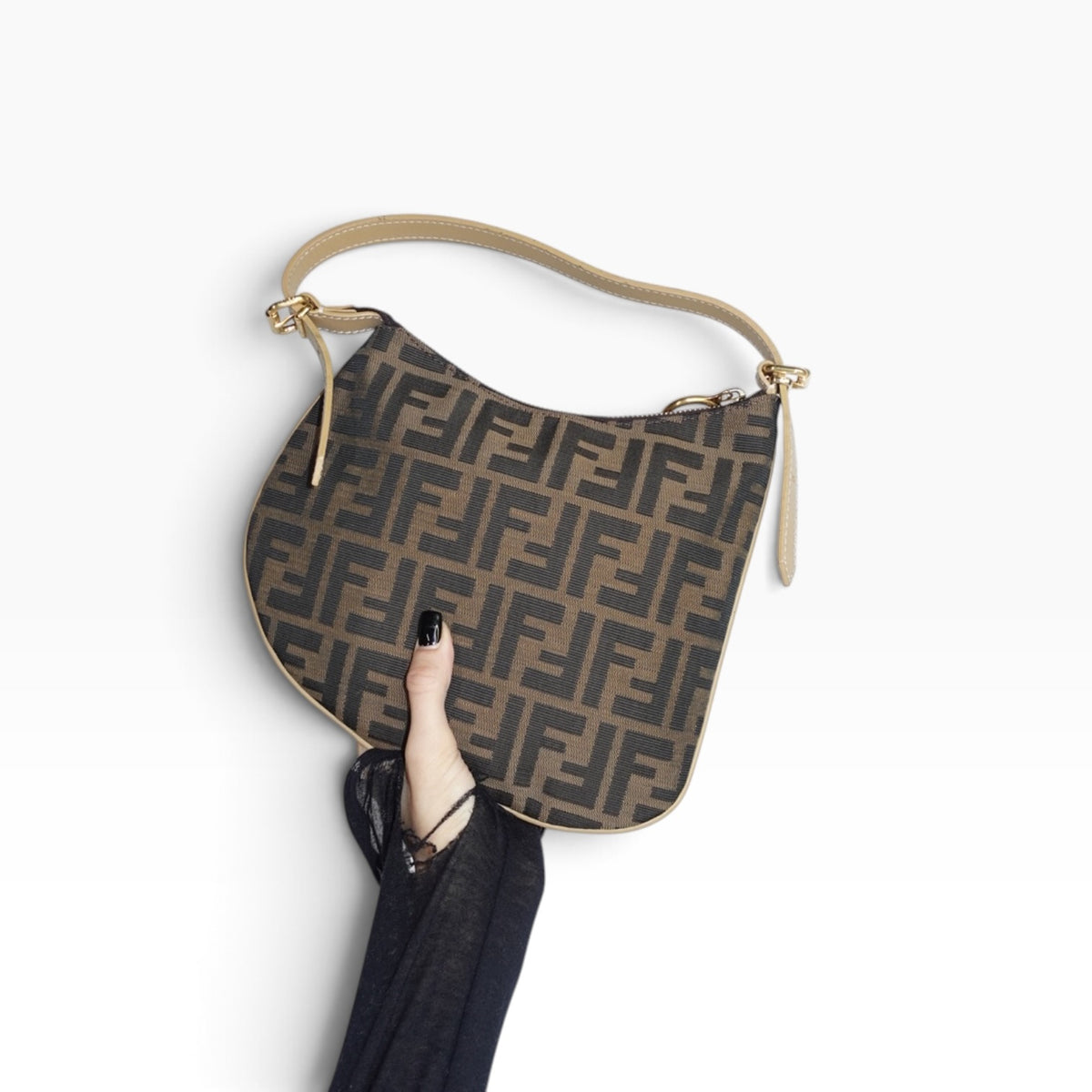 Fendi Zucca Oyster Bag in Brown and Dark Brown FF Canvas