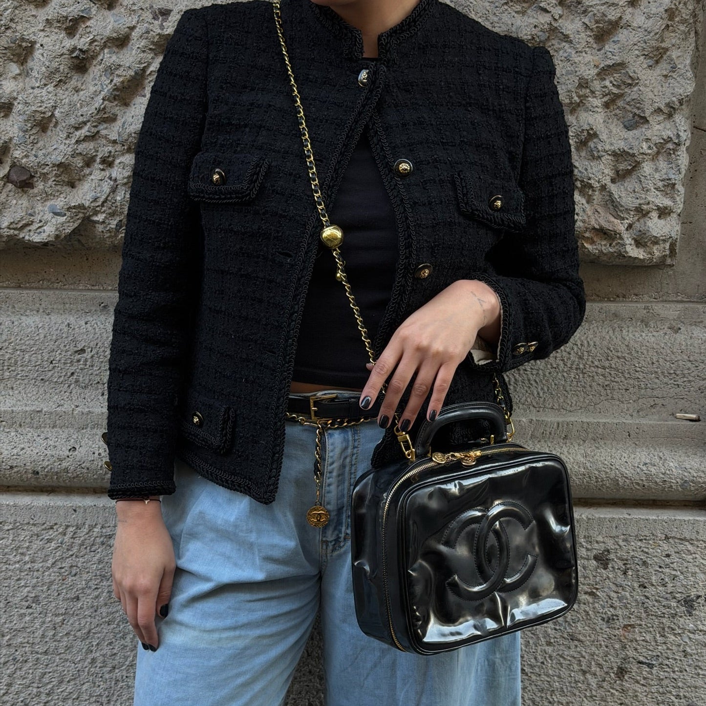 Chanel Black Patent Leather  Vanity Bag