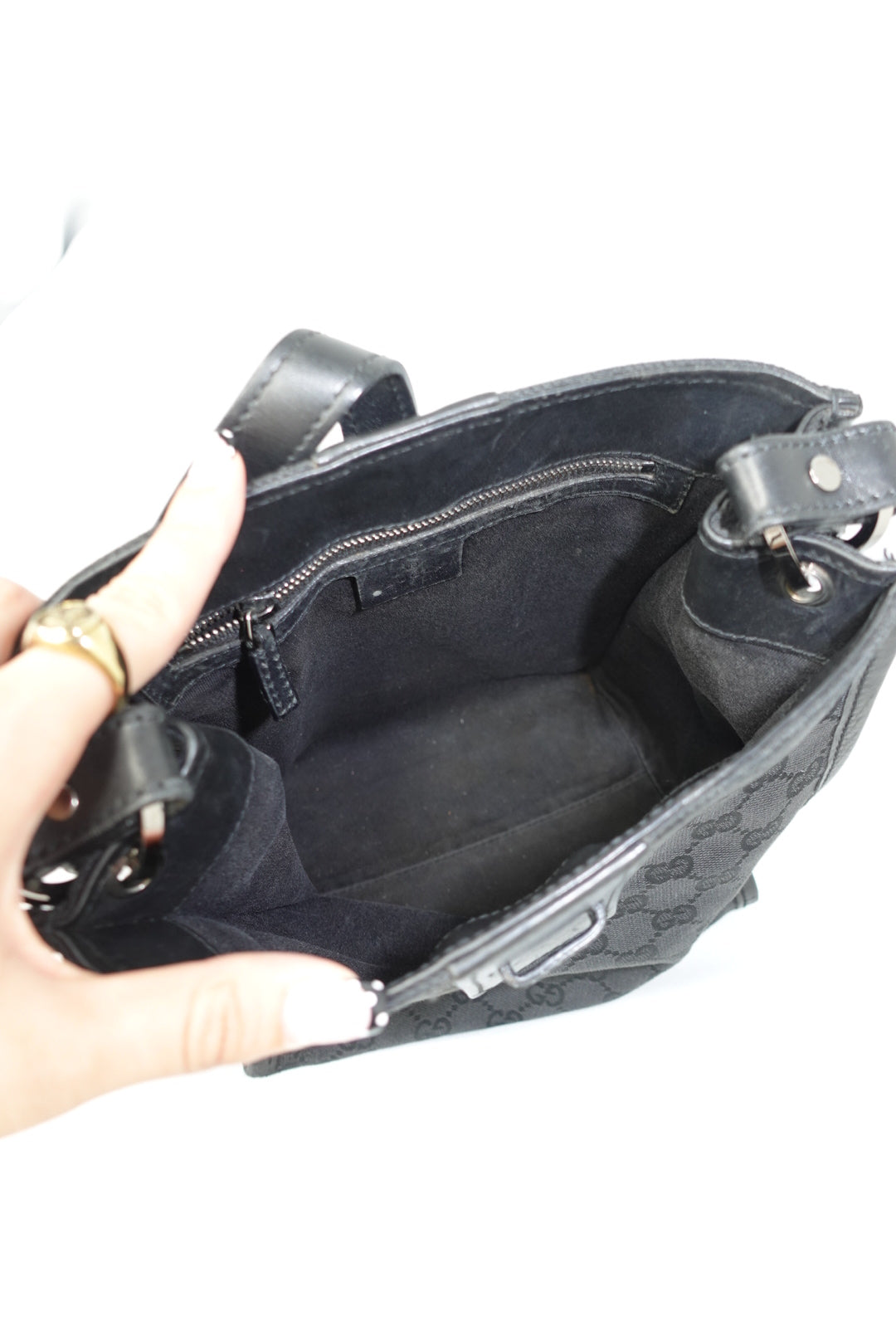 Gucci Vintage Black Canvas and Leather Shoulder Bag