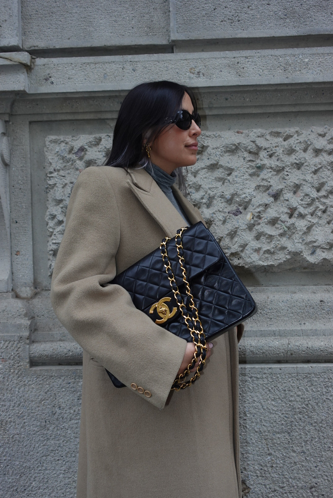 Chanel Vintage Jumbo Maxi Logo Lambskin Bag