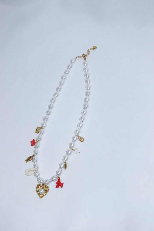 Beaded Pearl Stainless Steel Necklace with Charms