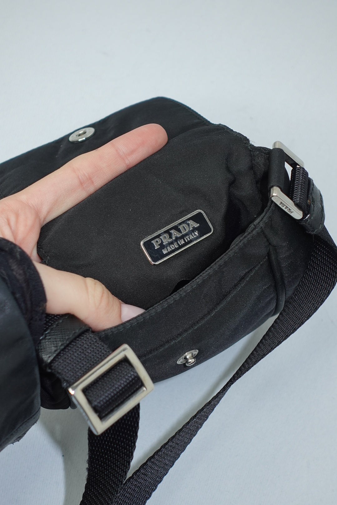 Prada Nylon Black Vintage Silver Toned Hardware Mini Crossbody Bag