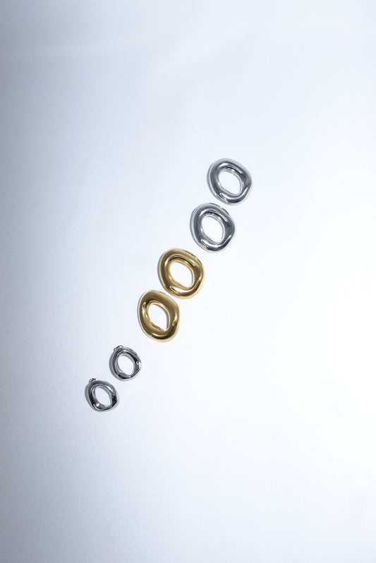 Oval Irregural Earrings in Stainless Steel Silver Toned Small