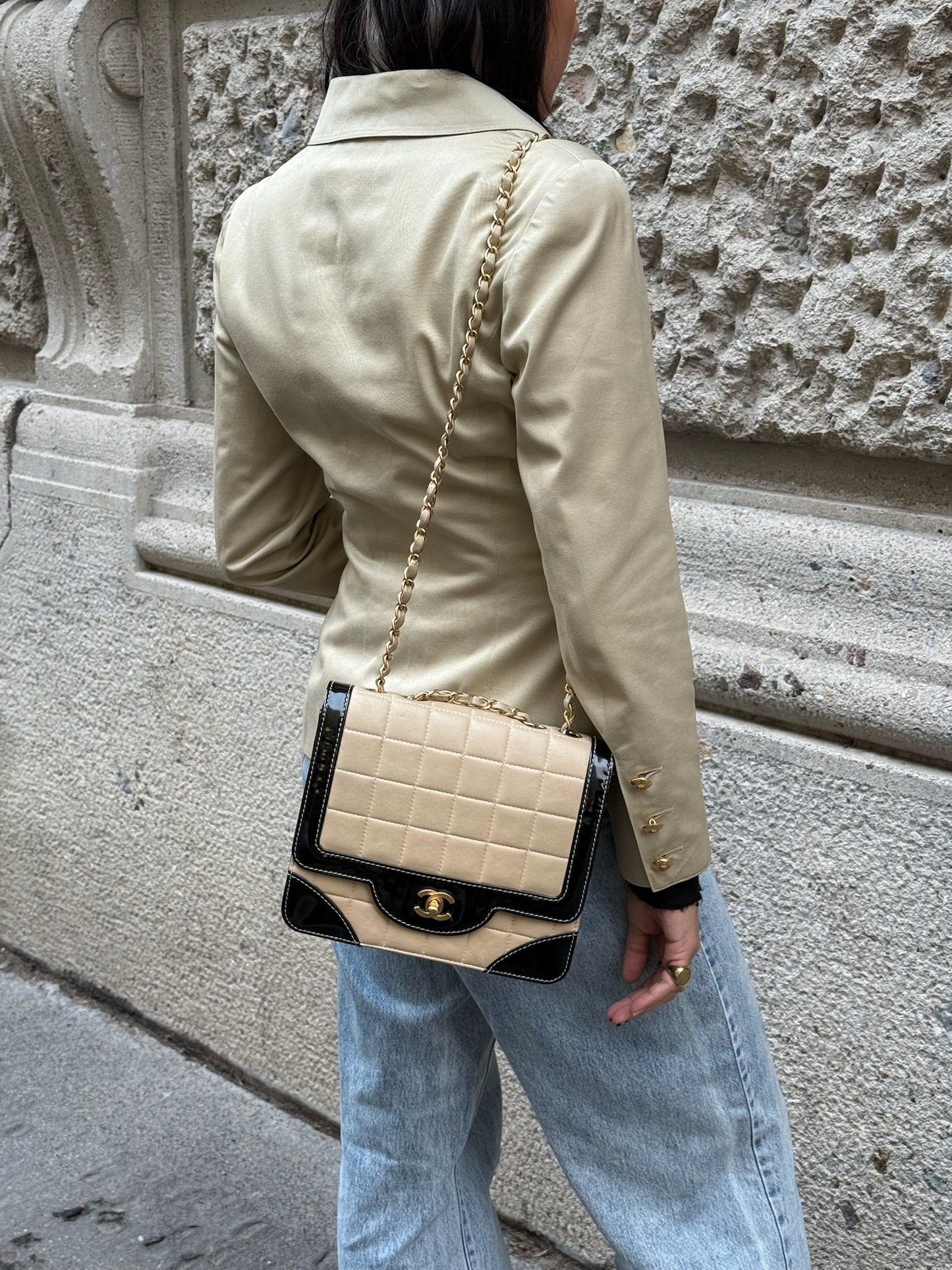 Chanel Vintage Timeless Classic Single Flap Black and Cream