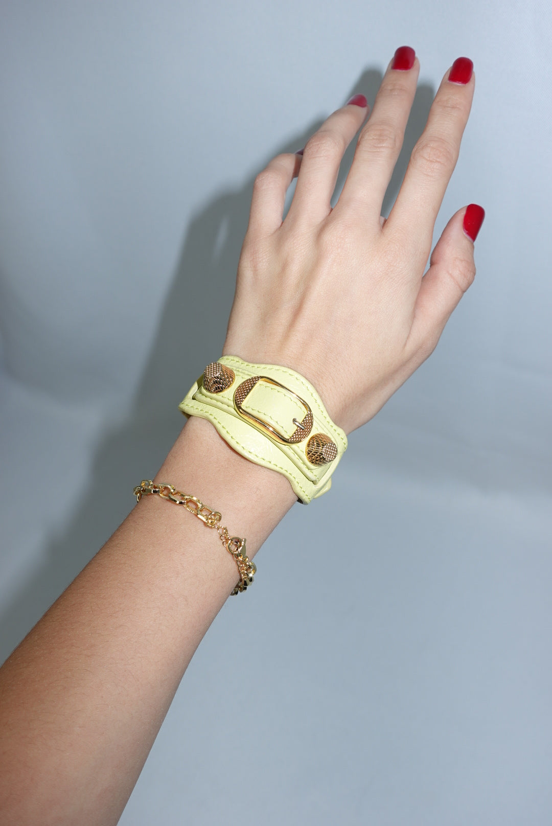 Balenciaga yellow Agneau lambskin bracelet with gold tone studs