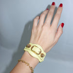 Balenciaga yellow Agneau lambskin bracelet with gold tone studs