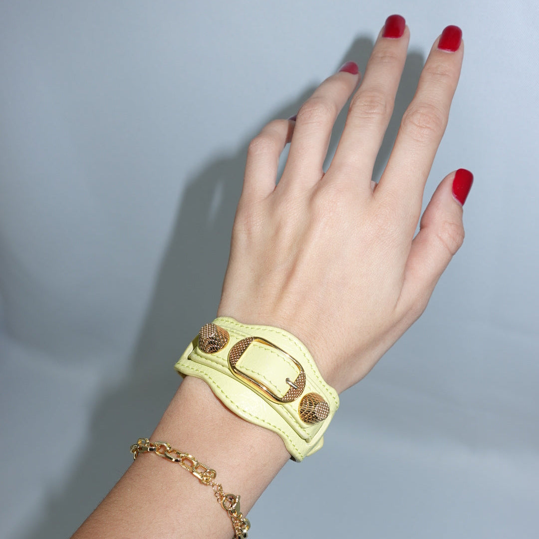 Balenciaga yellow Agneau lambskin bracelet with gold tone studs