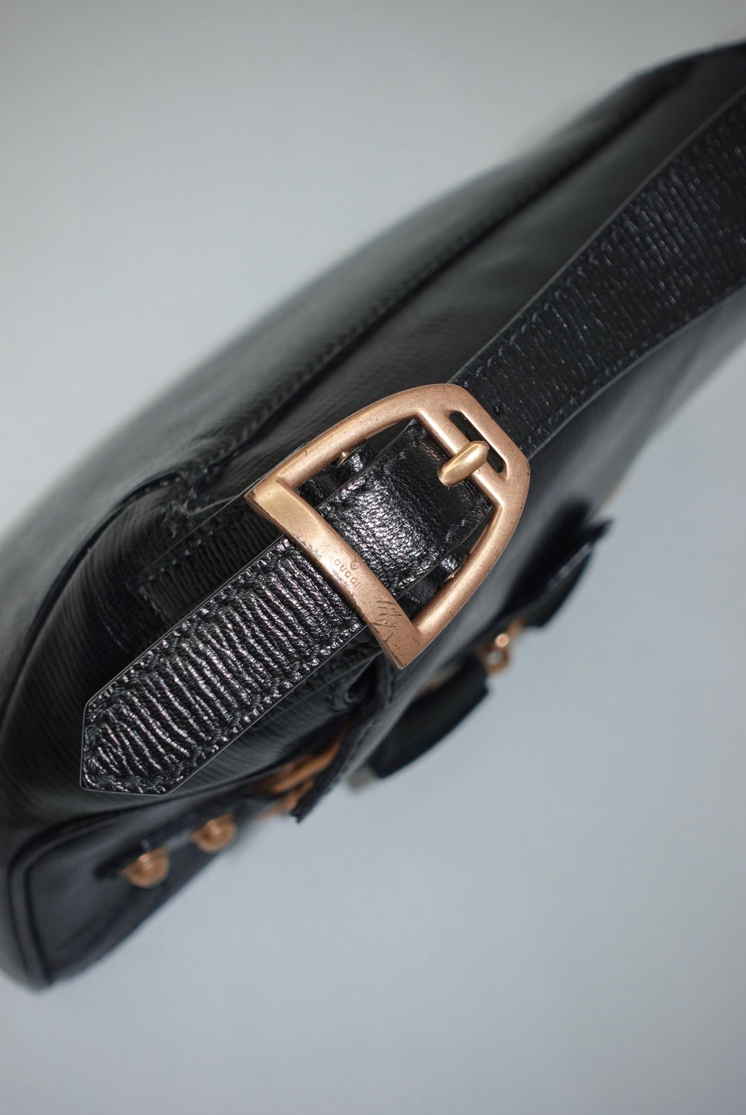 Gucci Vintage Horsebit Shoulder Bag in Black Leather