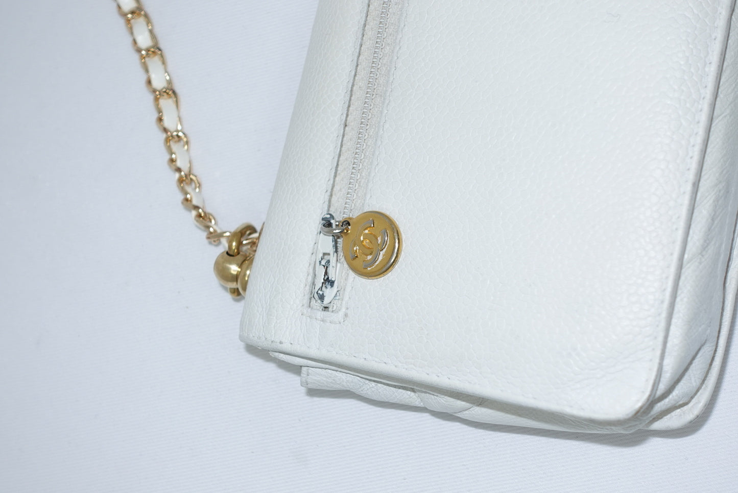 Re-Worked Chanel CC Flap Vintage White Calfskin Vintage Wallet with Chain