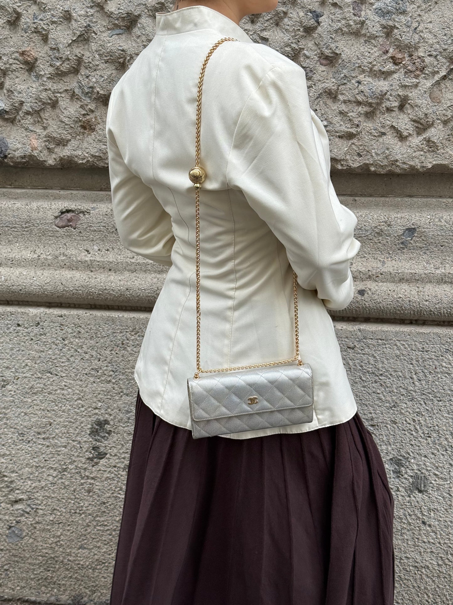 Chanel Re-Worked Timeless Flap Silver and Gold Vintage Wallet w/Chain