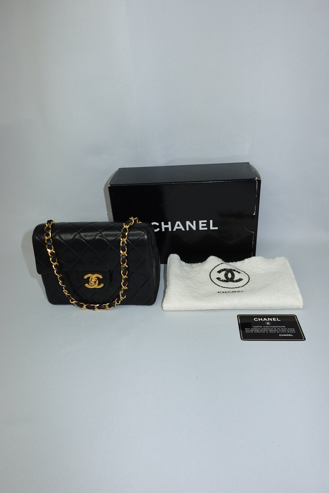 chanel mini square black vintage full set