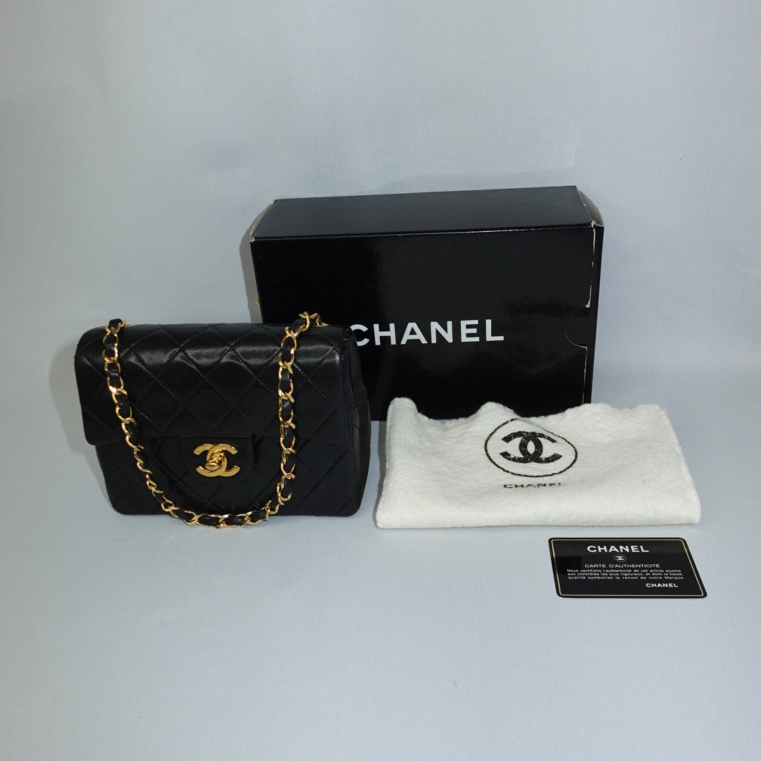 chanel mini square black vintage full set