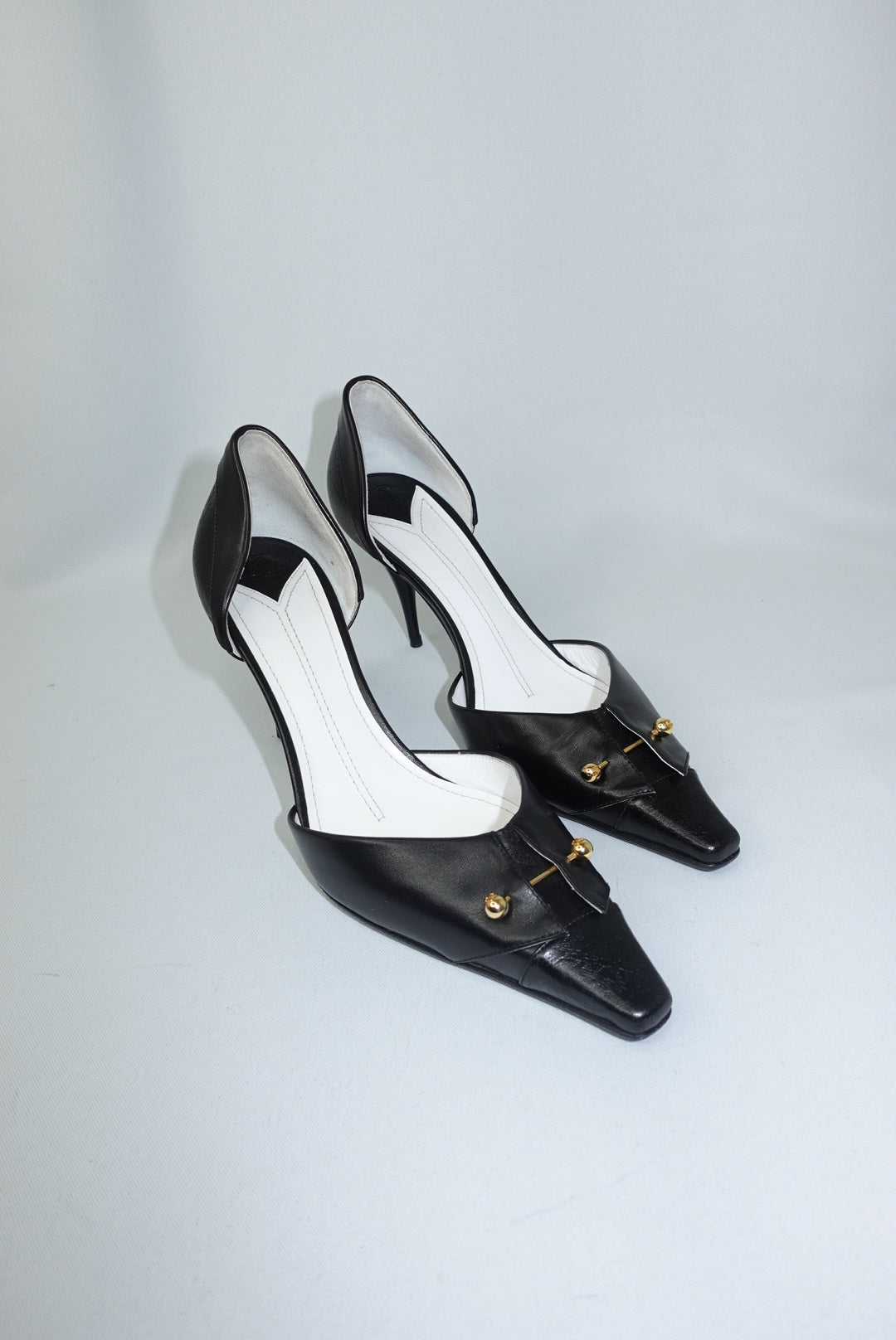 Chanel Vintage Heels Black Pointed-Toe w/ Gold Toned Studs