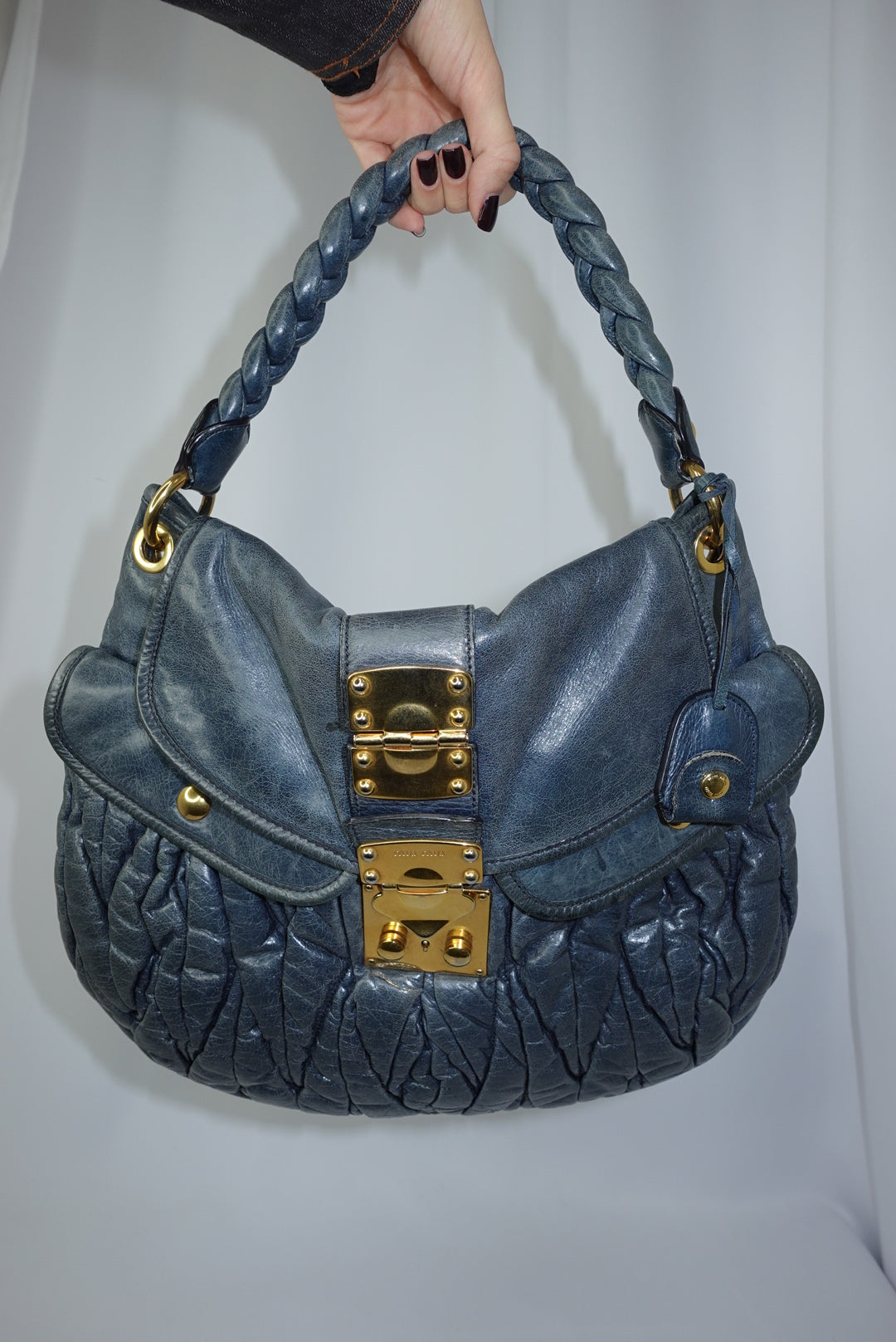 Miu Miu Steel Blue Coffer Shoulder Bag