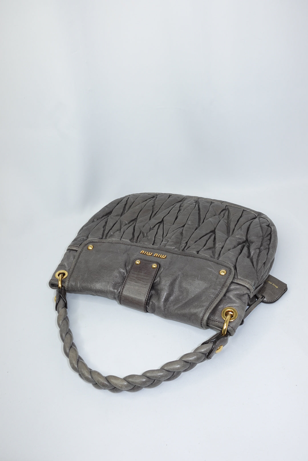 Miu Miu Vintage Gray Matelassé Coffer Shoulder Bag