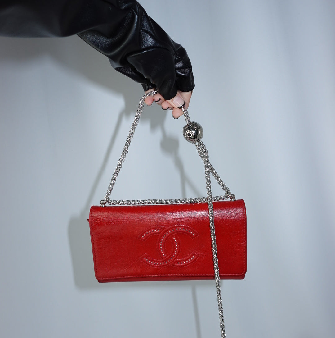    Vintage Chanel Red Studded CC Wallet
