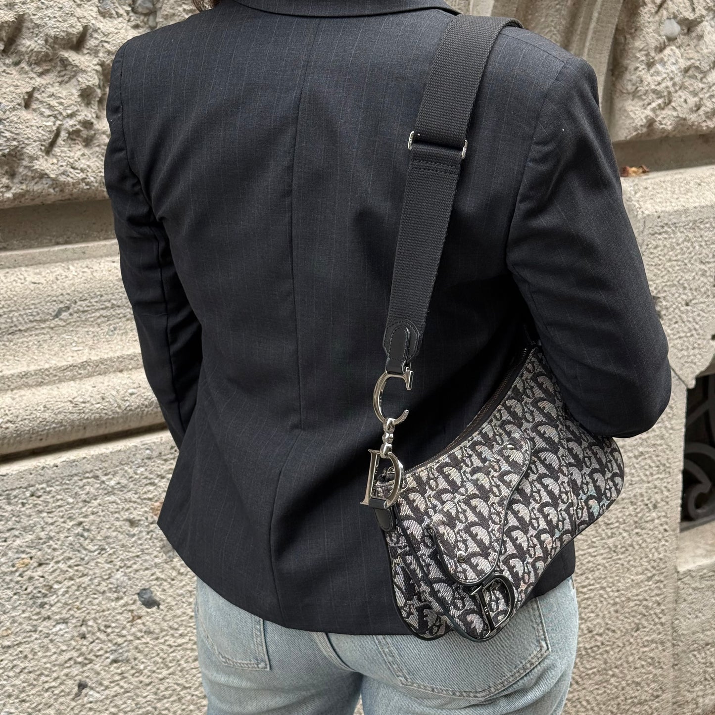 Dior Saddle Flap Monogram Canvas Shoulder Bag