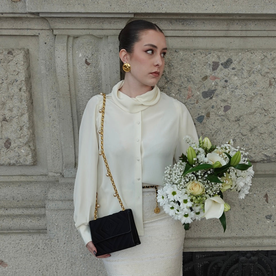 Vintage Cream Shirt with Collar Detail