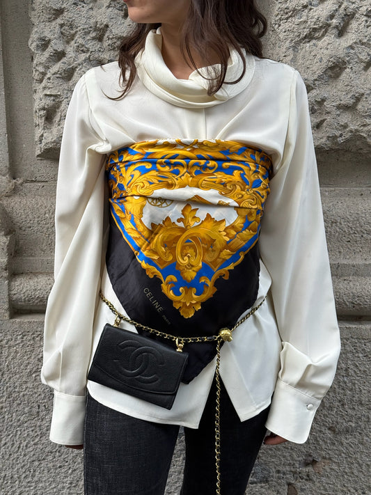 139. Vintage Celine Gold and Black Scarf