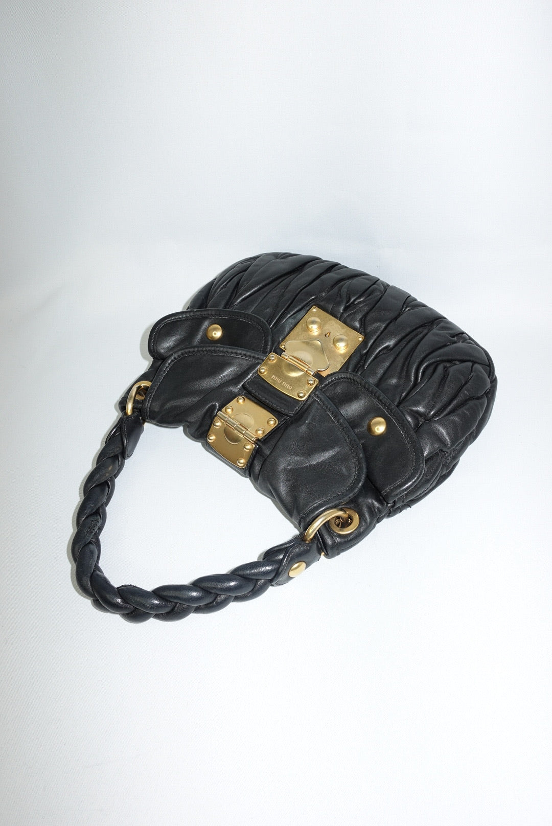 Miu Miu Vintage Black Matelassé Small Coffer Shoulder Bag
