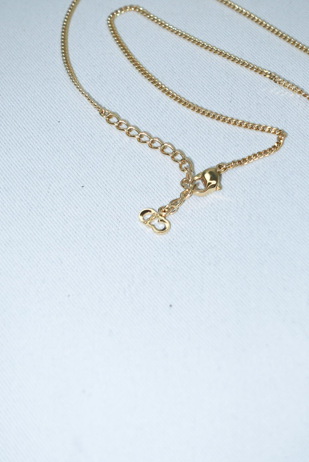 Christian Dior Gold Toned Vintage Necklace Round Crystals Logo