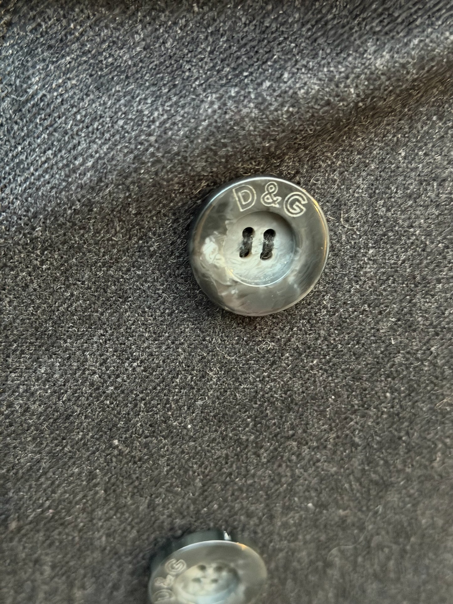 D&G Dolce & Gabbana Vintage Dark Grey Wool Double Breasted Blazer and Skirt Set