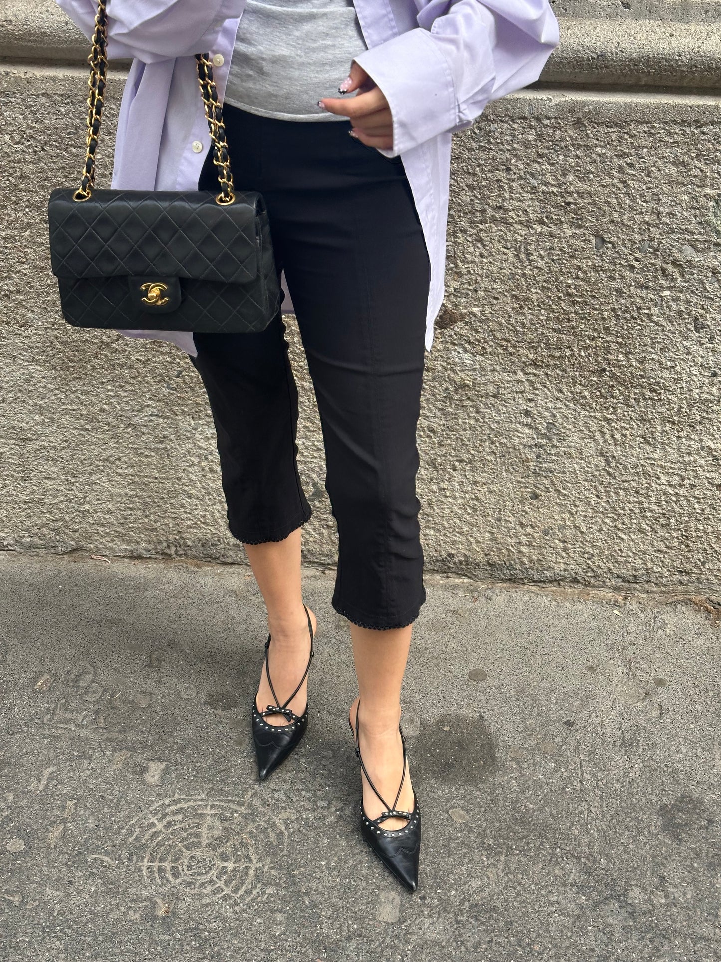 202. Prada Studded Black  Pointed Toe Heels 36