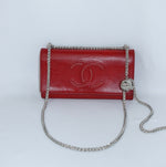     Authentic Chanel Red Leather Wallet with Chain