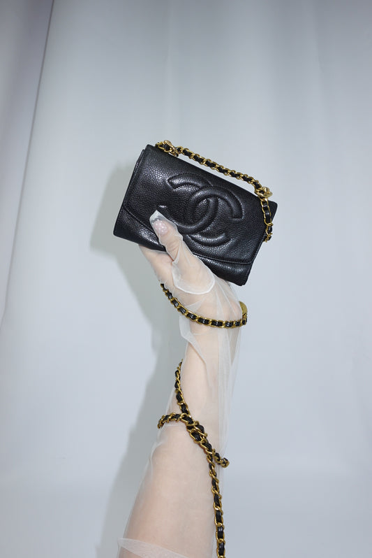 126. Re-Worked Chanel Medium Black Caviar Leather W.O.C.