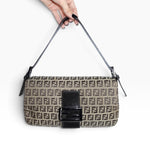 Vintage Fendi Beige Zucchino FF Monogram Baguette
