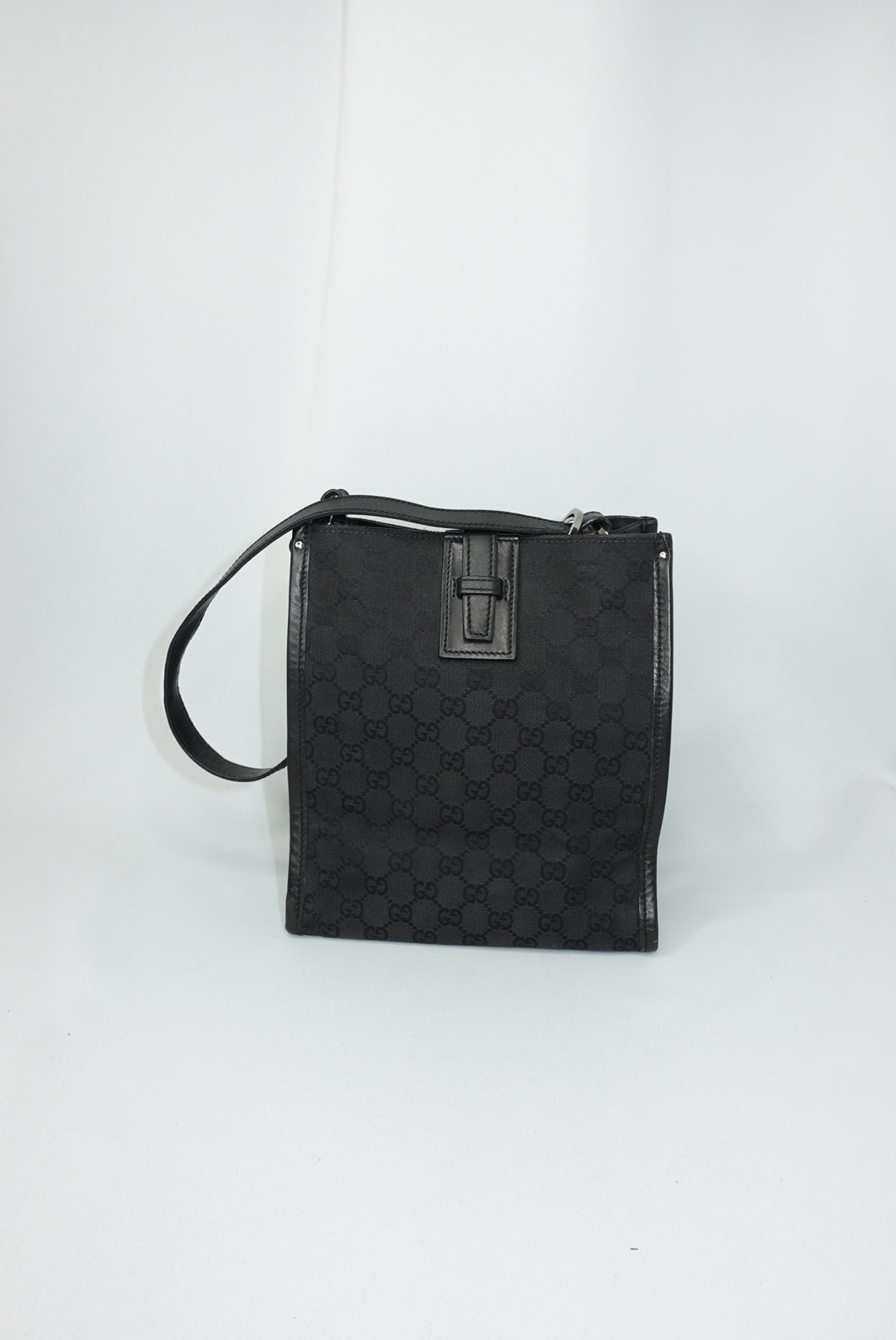 Gucci Vintage Black Canvas and Leather Shoulder Bag