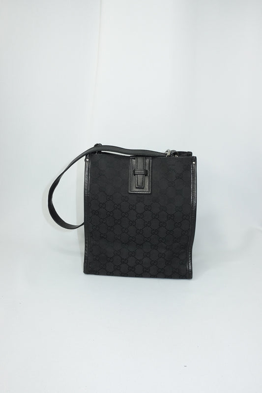 Gucci Vintage Black Canvas and Leather Shoulder Bag